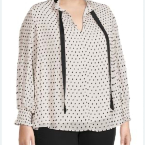 MAX STUDIO Pleated Swiss Dot Necktie Blouse/ size M - Picture 2 of 8